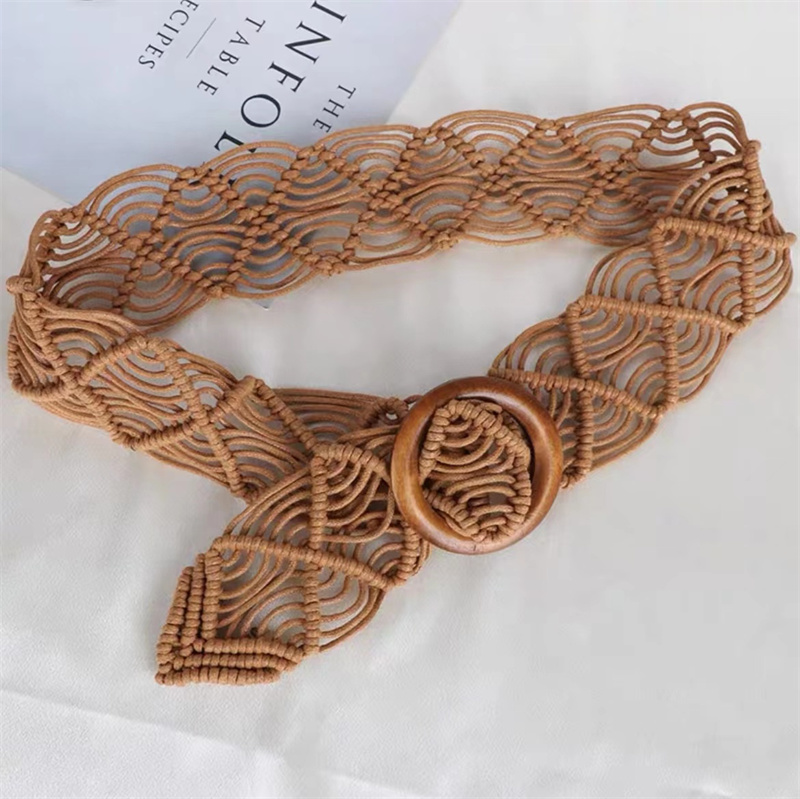 7cm杏色新款民族风手工编织蜡绳腰带