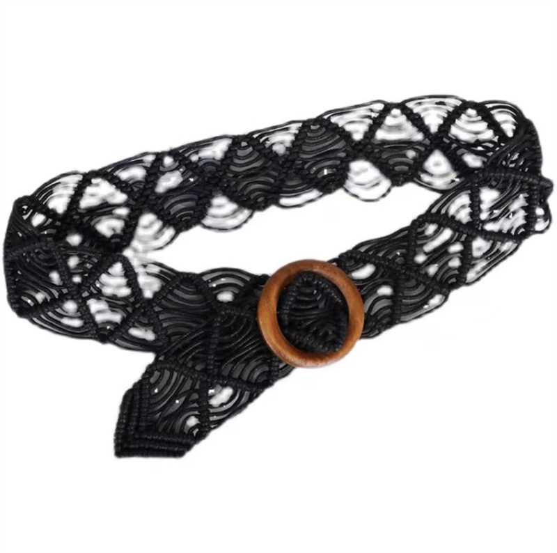 7cm黑色新款民族风手工编织蜡绳腰带