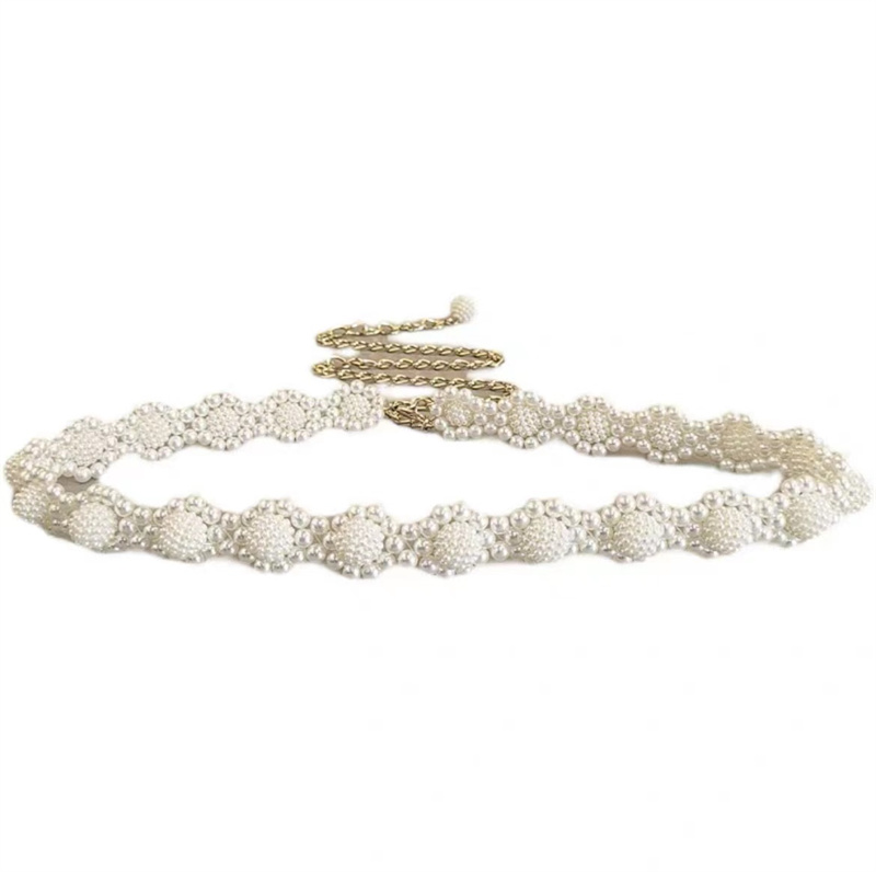 2.4cm白色串珠编织松紧腰带