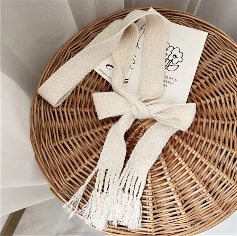 3cm米色棉编织流苏时尚腰带