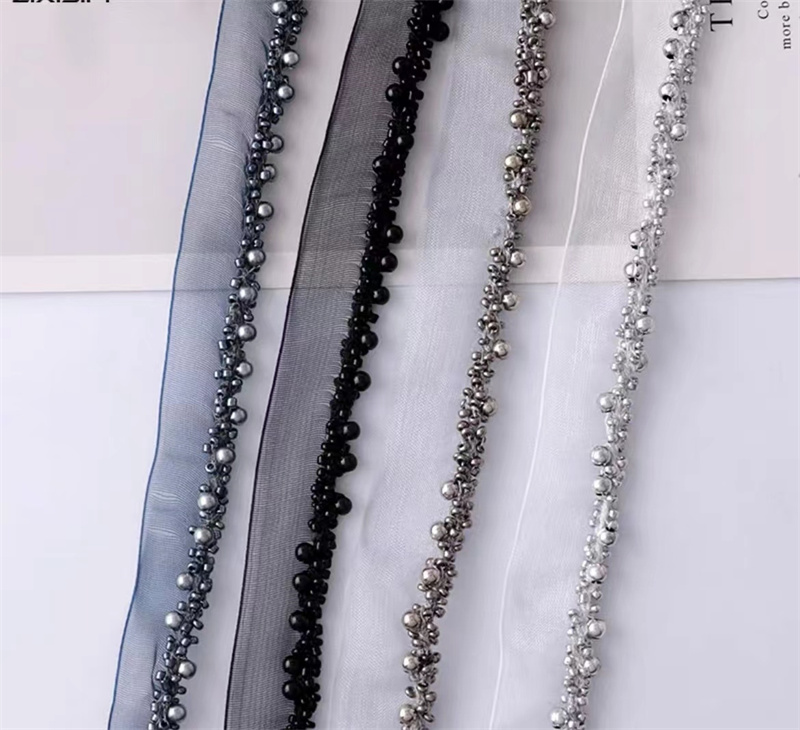 1.5cm丝带带米珠花边子母带