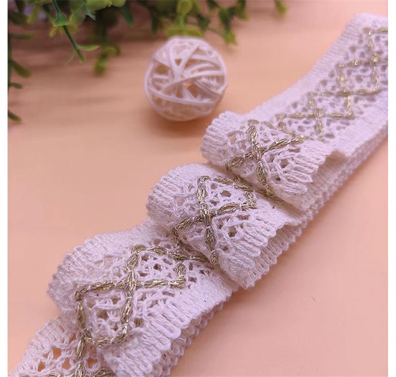 3.2cm本白棉线金丝钩编带