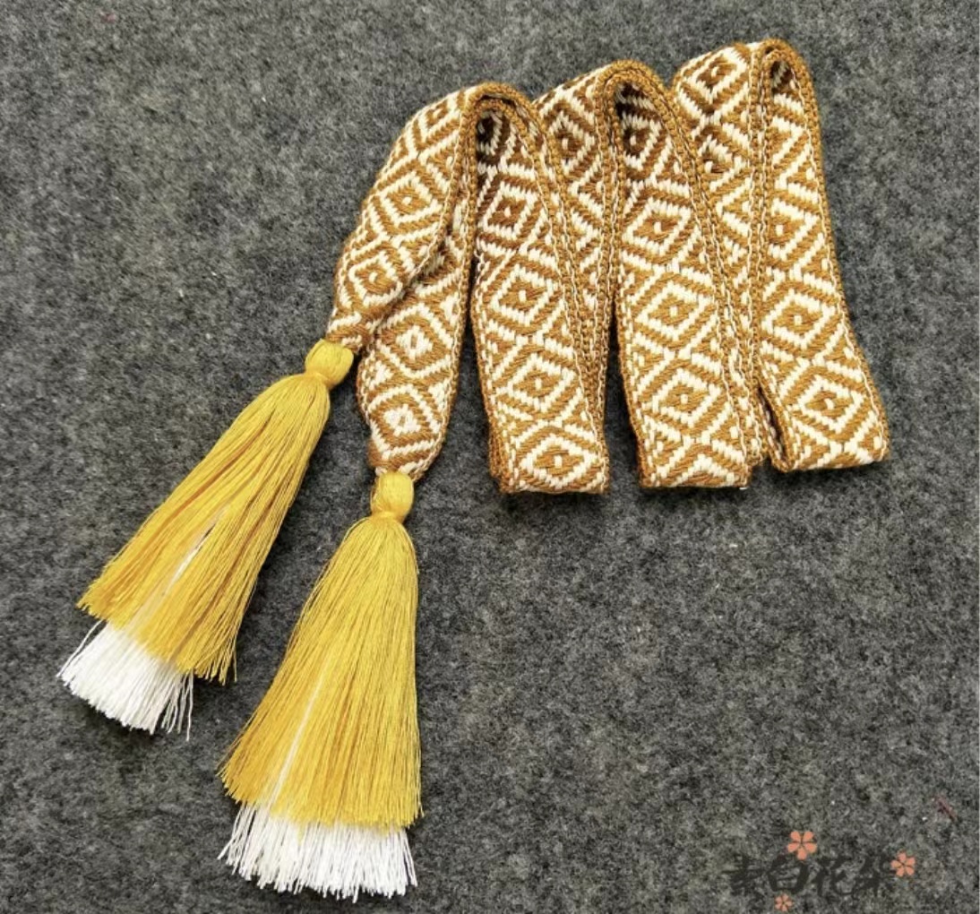 2.5cm本白间黄色流苏复古腰带